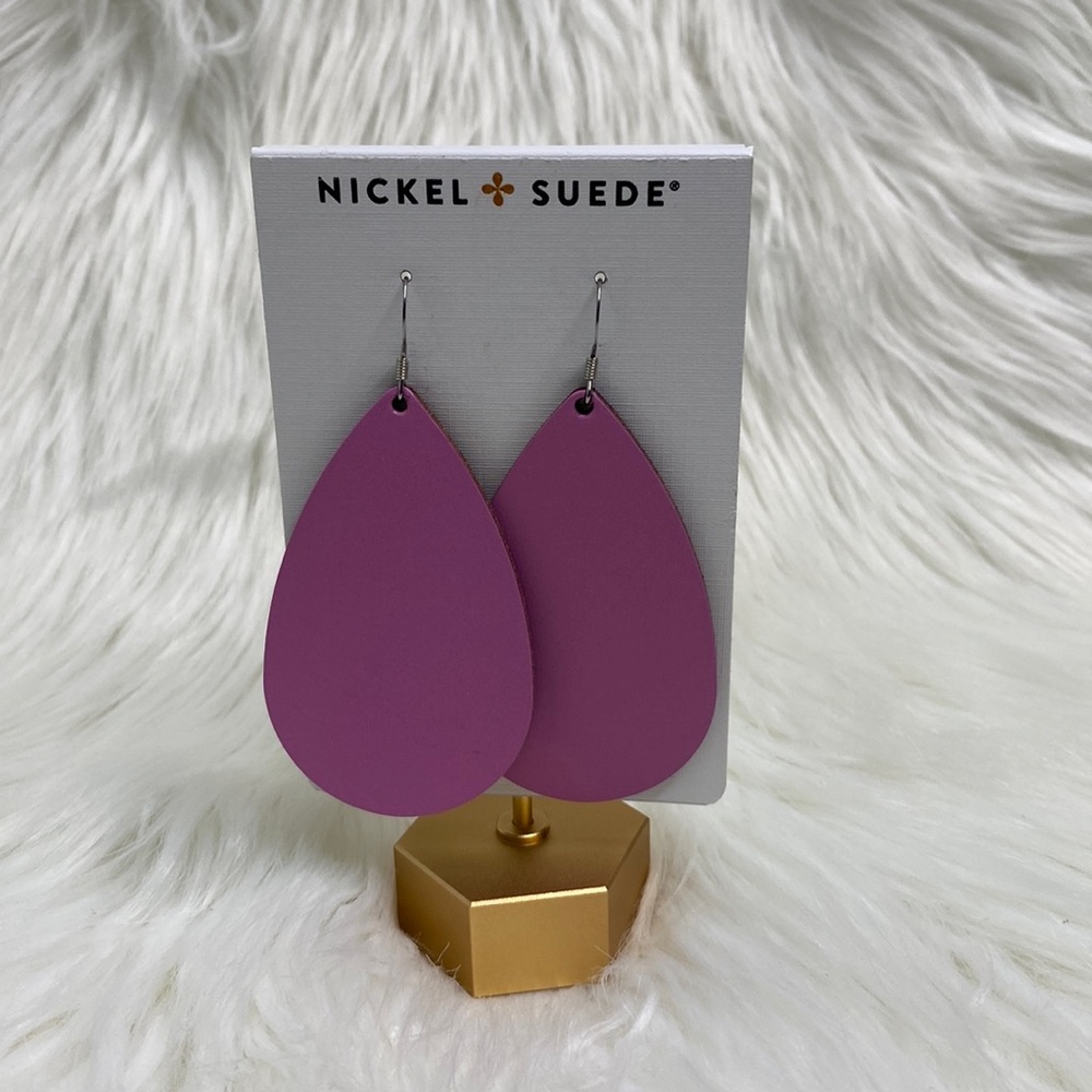 Nickel + Suede Pink Leather Teardrop Earrings